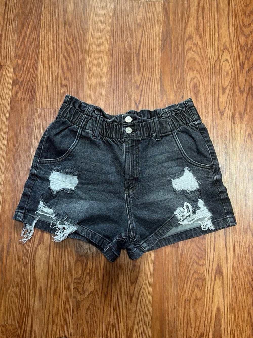 SO Black Distressed Elastic-Waist Denim Shorts, Size 11/30 W
